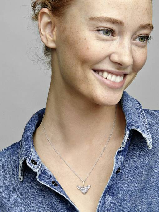 Pavé Heart & Angel Wings Necklace 398505C01