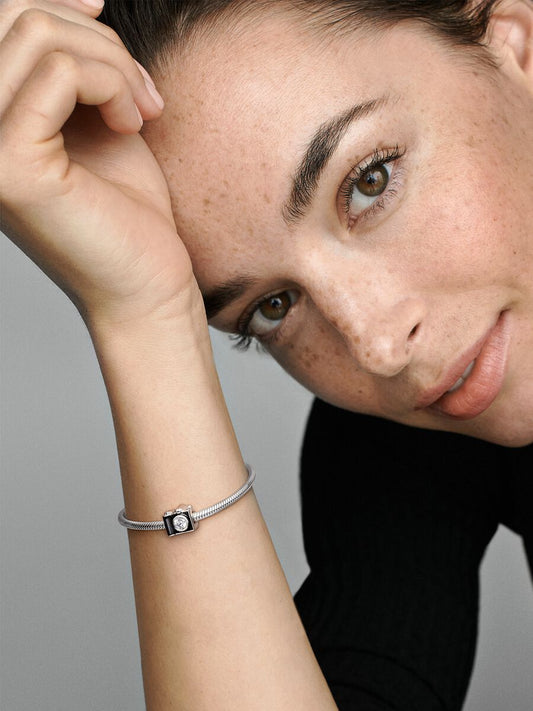 Camera silver charm with black enamel and cubic zirconia 791709CZ