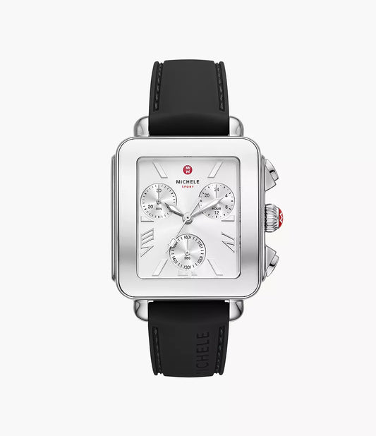 Michele Deco Sport Chronograph Stainless Steel Black Silicone Watch MWW06K000071