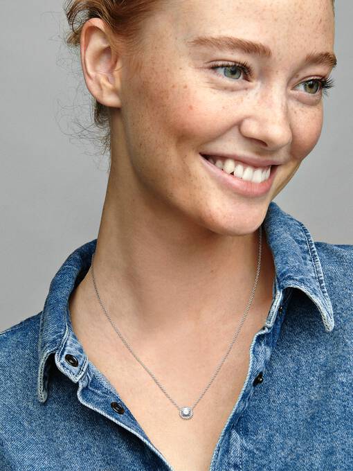 Round Sparkle Halo Necklace Sterling silver 396240CZ