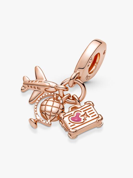 Airplane, Globe & Suitcase Triple Dangle Charm